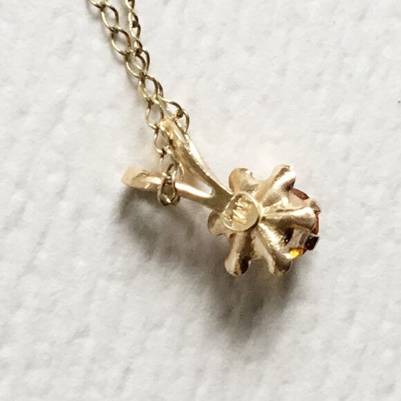 Vintage J&L Hartzberg 14K P Chain Necklace & Prong Set Orange Stone Pendant - Picture 2 of 2